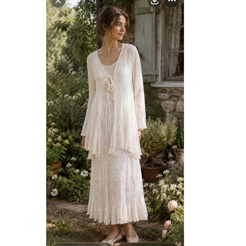 Y2k Anna - Bella dress Off White Crinkle Maxi Dress and jacket boho Cottagecore